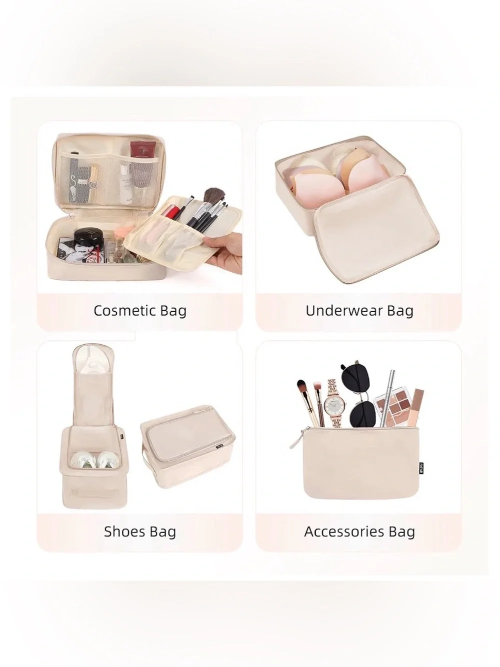 Beige 8-Piece Travel Packing Cube Set - Organized Luggage Storage